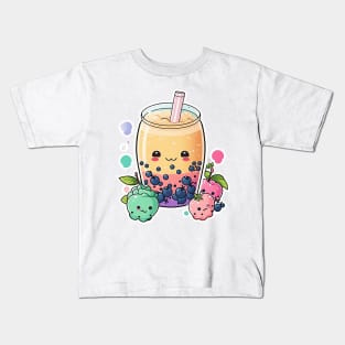 Cute Bubble Tea Cartoon Boba Drawing Kids T-Shirt